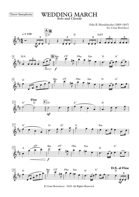 WEDDING MARCH - Tenor Sax with Chords (arr. ACT Bortolucci)