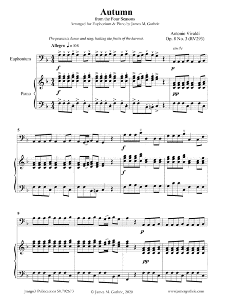 Vivaldi: Autumn from the Four Seasons for Euphonium & Piano (arr. James M. Guthrie, ASCAP)