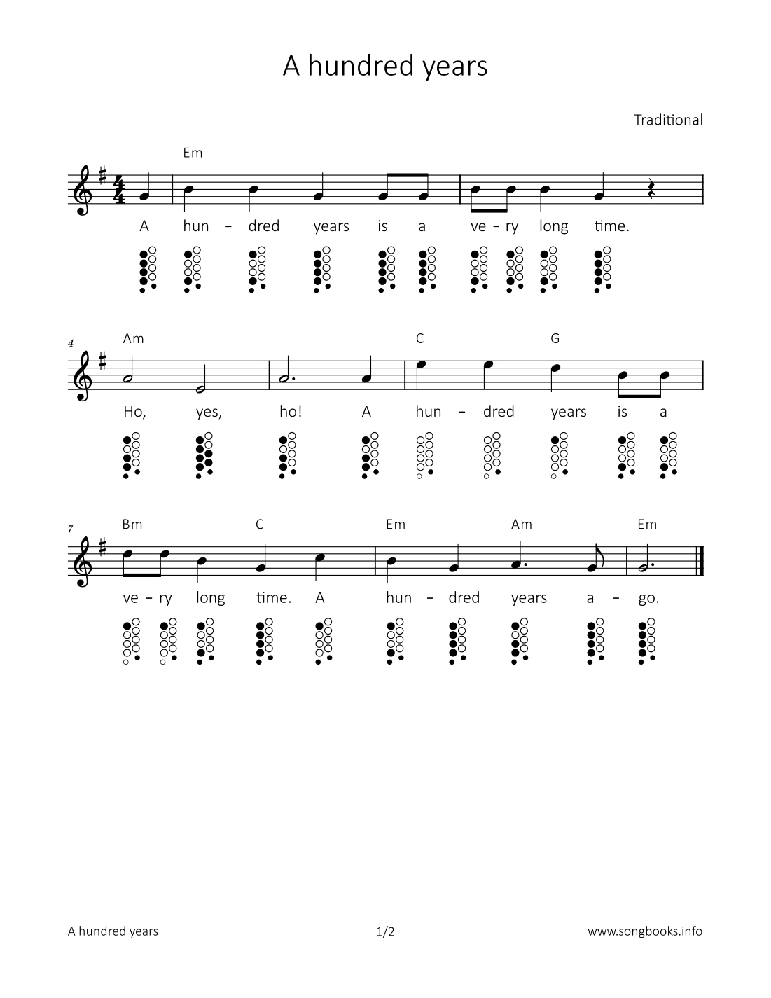 A hundred years (arr. songbooks.info)