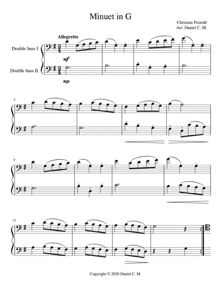 Minuet in G (double bass duet) (arr. Daniel C. M.)