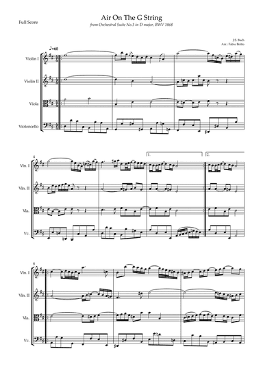 Air On The G String (J.S. Bach) for String Quartet (arr. Fabio Britto)