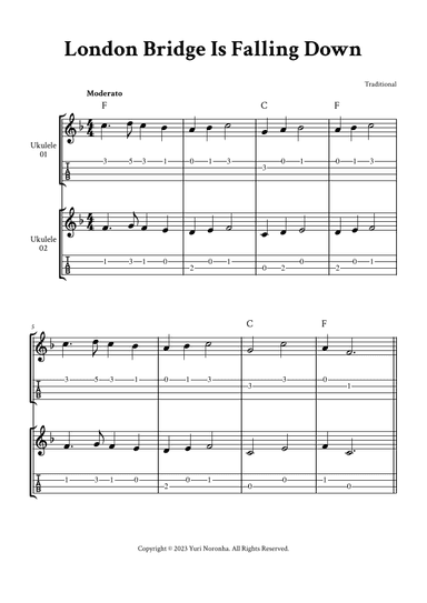 London Bridge Is Falling Down - For Ukulele Duet (F Major with TAB and Chords) (arr. Yuri Noronha)
