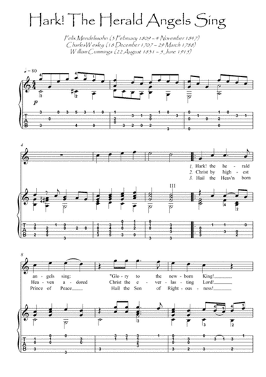 Hark! The Herald Angels Sing guitar fingerstyle (arr. PianoSheetNow)