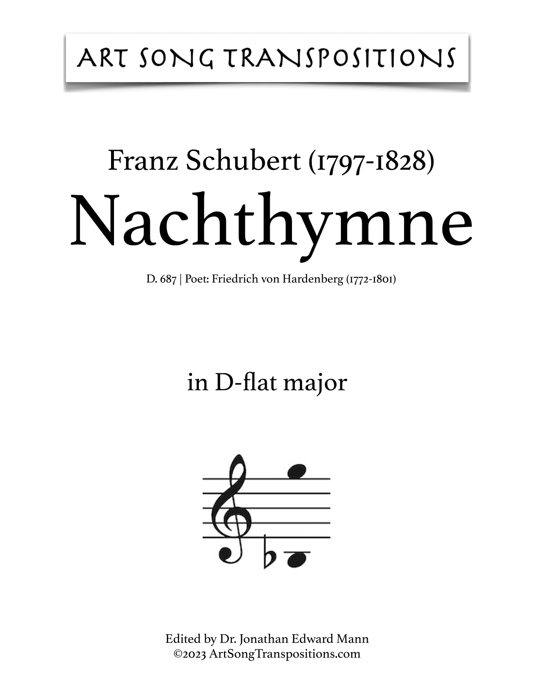 SCHUBERT: Nachthymne, D. 687 (transposed to D-flat major) (arr. ArtSongTranspositions.com)