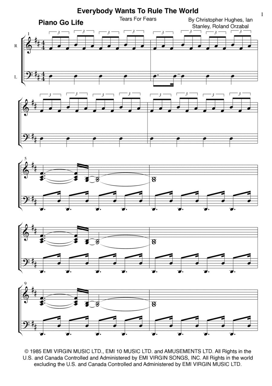 Everybody Wants To Rule The World (arr. Piano Go Life)