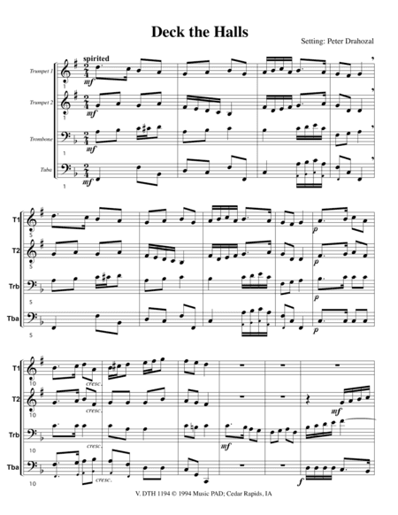 Deck the Halls (Traditional English carol set for mixed brass quartet- 2 Trumpets, Trombone, Tuba)