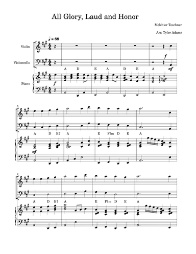 All Glory, Laud and Honor (Violin and Cello Duet with Piano) (arr. Tyler Adams)