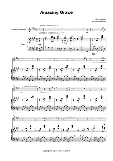 Amazing Grace, Concert Solo for Soprano Saxophone and Piano (arr. David McKeown)
