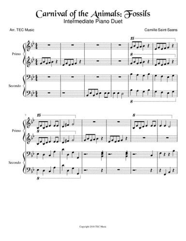 Carnival of the Animals: Fossils (Intermediate Piano Duet) (arr. TEC Music)