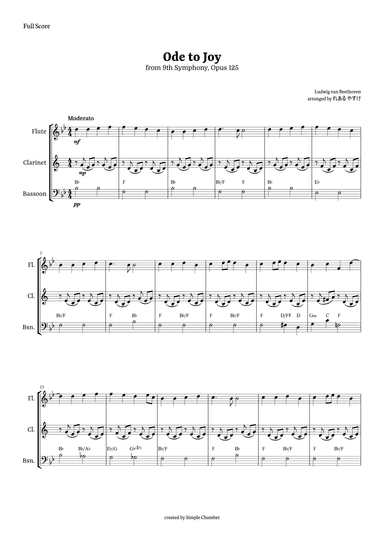 Ode to Joy for Woodwind Trio by Beethoven Opus 125 (arr. れある やすけ)