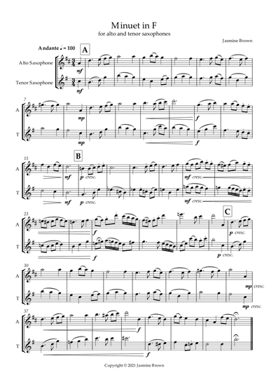 Minuet in F - Alto and Tenor Saxophone Duet