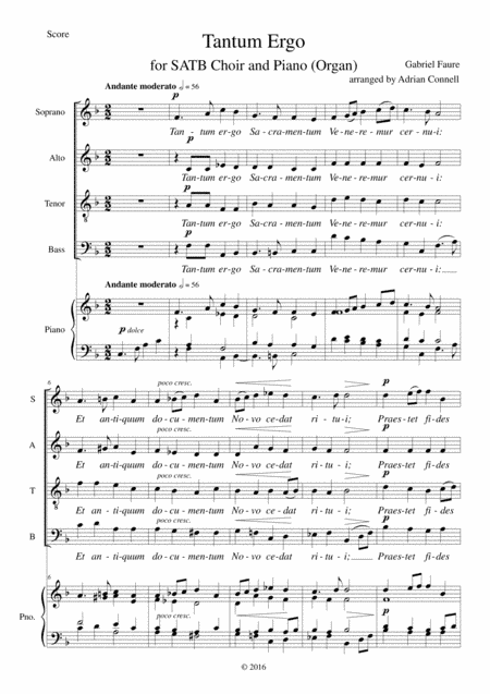 Faure Tantum Ergo arranged for SATB choir and piano (or organ) (arr. Adrian Connell)
