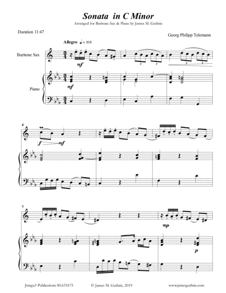 Telemann: Sonata in G Major for Baritone Sax & Piano (arr. James M. Guthrie, ASCAP)