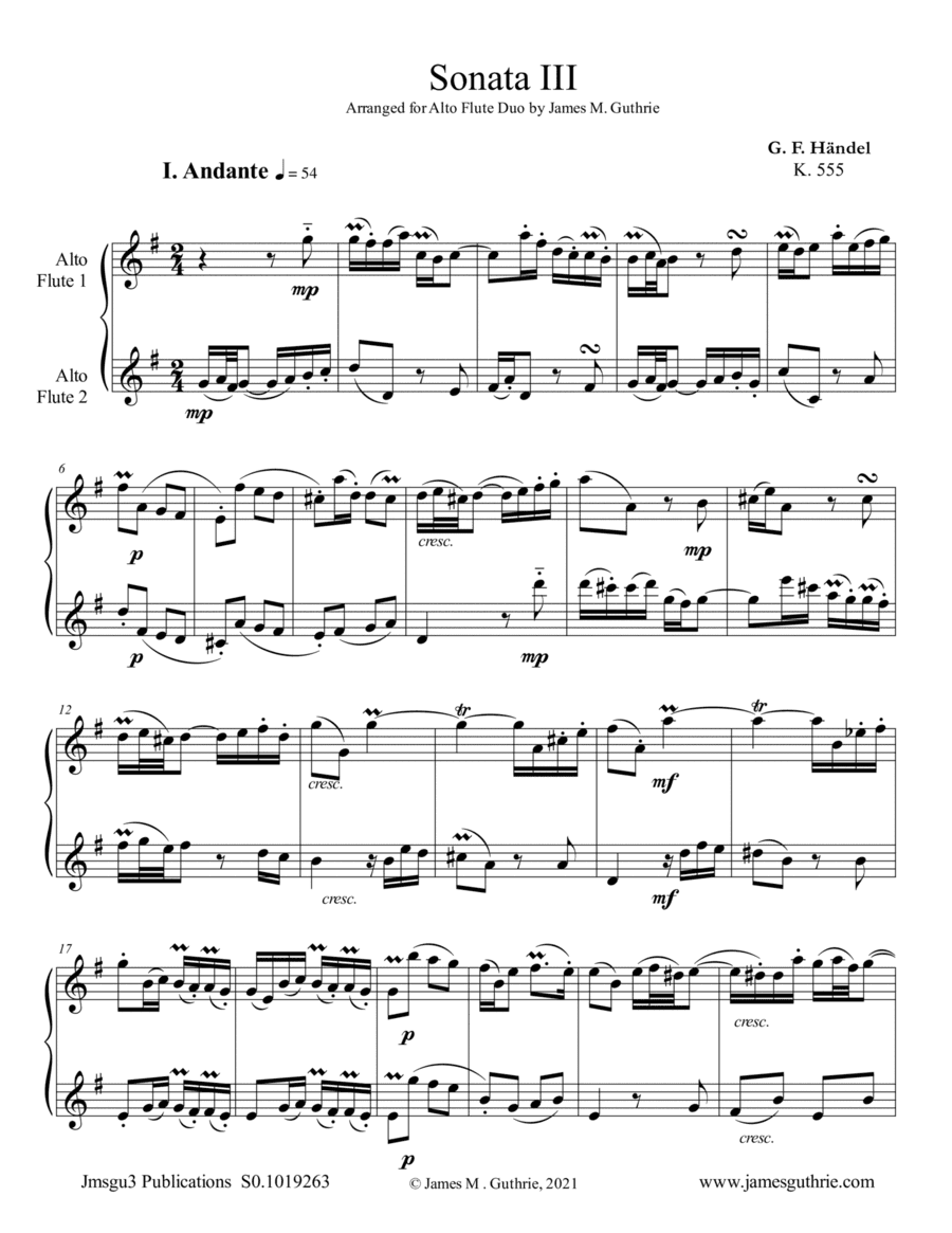 Handel: Sonata No. 3 for Alto Flute Duo (arr. James M. Guthrie)