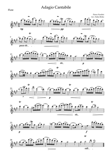 Adagio Cantabile (P. Nardini) for Flute Solo (arr. Fabio Britto)
