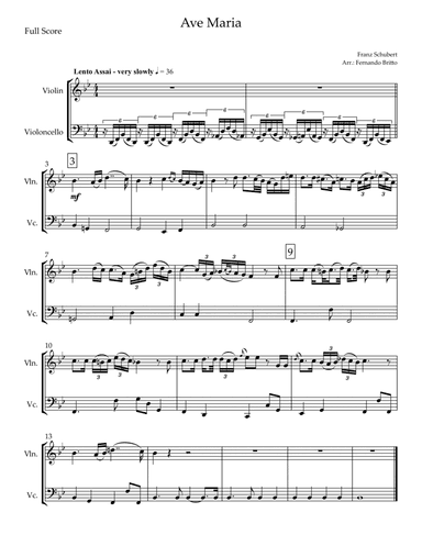 Ave Maria (Franz Schubert) for Violin & Cello Duo (arr. Fernando Britto)