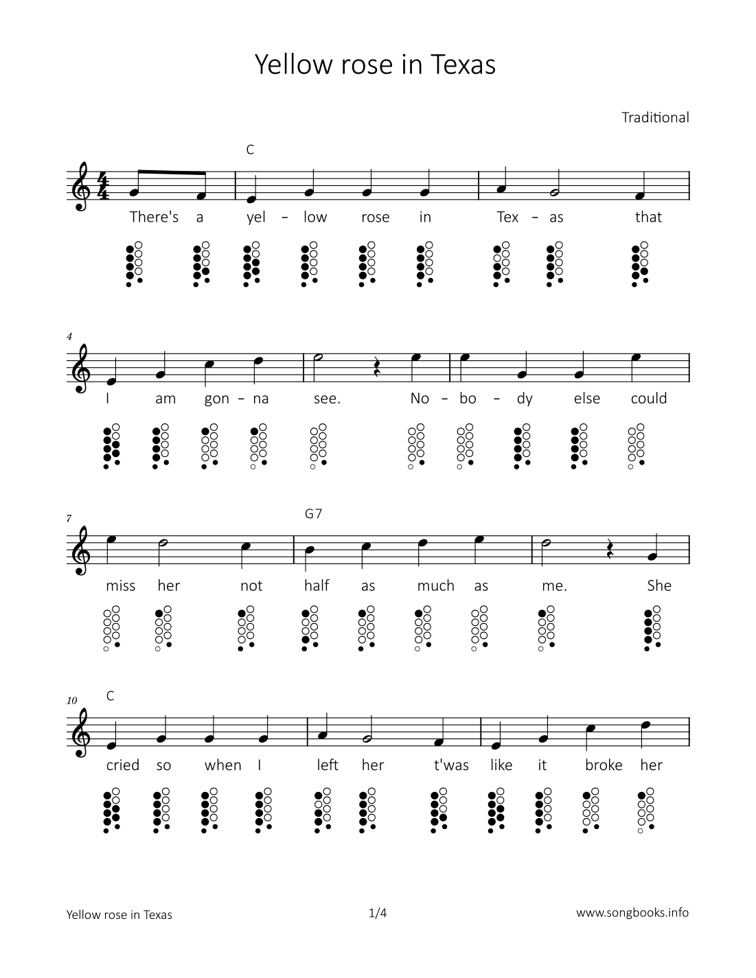 Yellow rose in Texas (arr. songbooks.info)