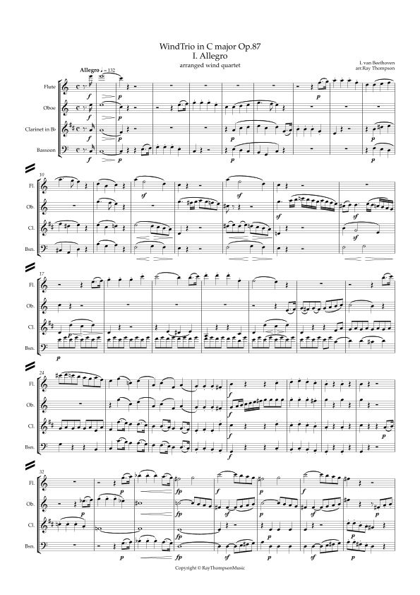 Beethoven: Wind Trio in C Major Op.87 (Complete) - woodwind quartet (arr. Ray Thompson)