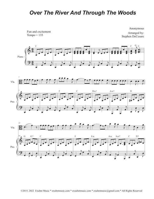Over The River And Through The Woods (Viola solo and Piano) (arr. Stephen DeCesare)
