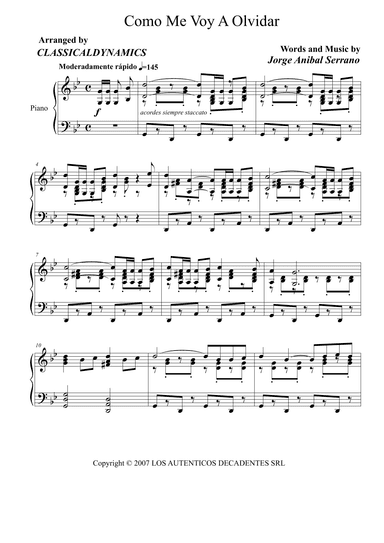 Como Me Voy A Olvidar (arr. ClassicalDynamics)