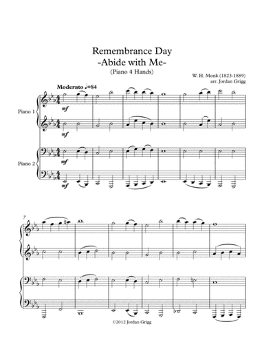 Remembrance Day 'Abide with Me' (Piano 4 Hands) (arr. Jordan Grigg)