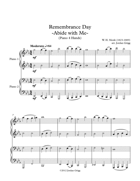 Remembrance Day 'Abide with Me' (Piano 4 Hands) (arr. Jordan Grigg)