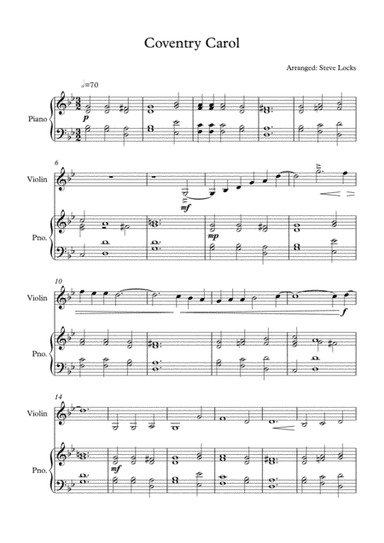 Coventry Carol (Piano Violin) (arr. Steve Locks)