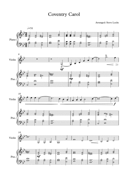 Coventry Carol (Piano Violin) (arr. Steve Locks)