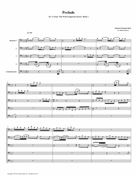 Prelude 17 from Well-Tempered Clavier, Book 2 (Bassoon Quintet) (arr. Richard Byrnes)