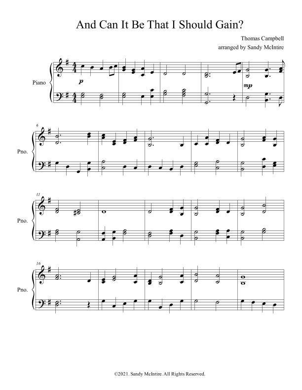 And Can It Be That I Should Gain? for piano (arr. Sandy McIntire)