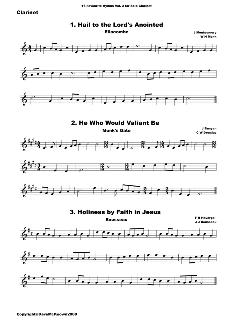 16 Favourite Hymns Vol.2 for solo Clarinet (arr. David McKeown)
