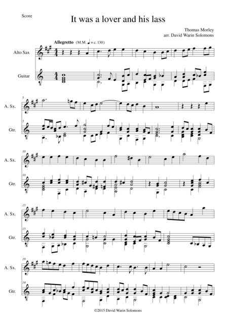 It was a lover and his lass for alto saxophone and guitar (arr. David Warin Solomons)