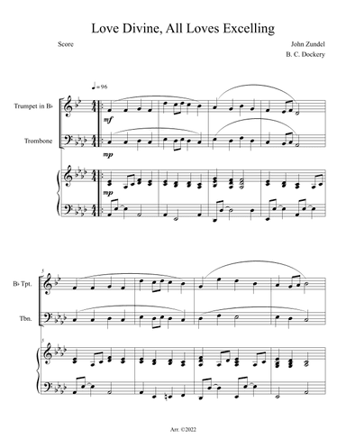 Love Divine, All Loves Excelling (Trumpet and Trombone Duet with Piano Accompaniment) (arr. B. C. Dockery)