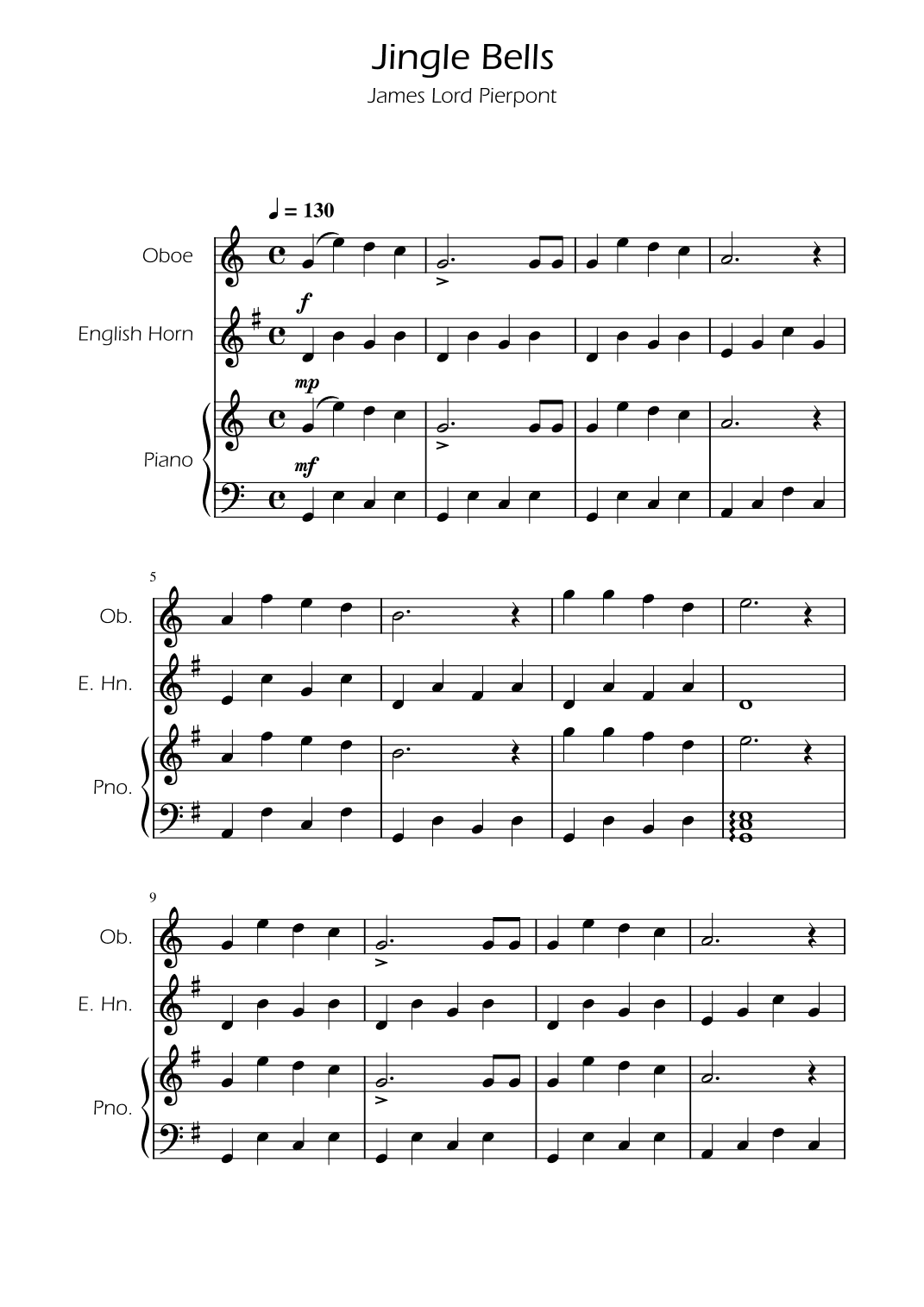 Jingle Bells - Oboe and English Horn Duet w/ Piano (arr. Ygor Nunes)