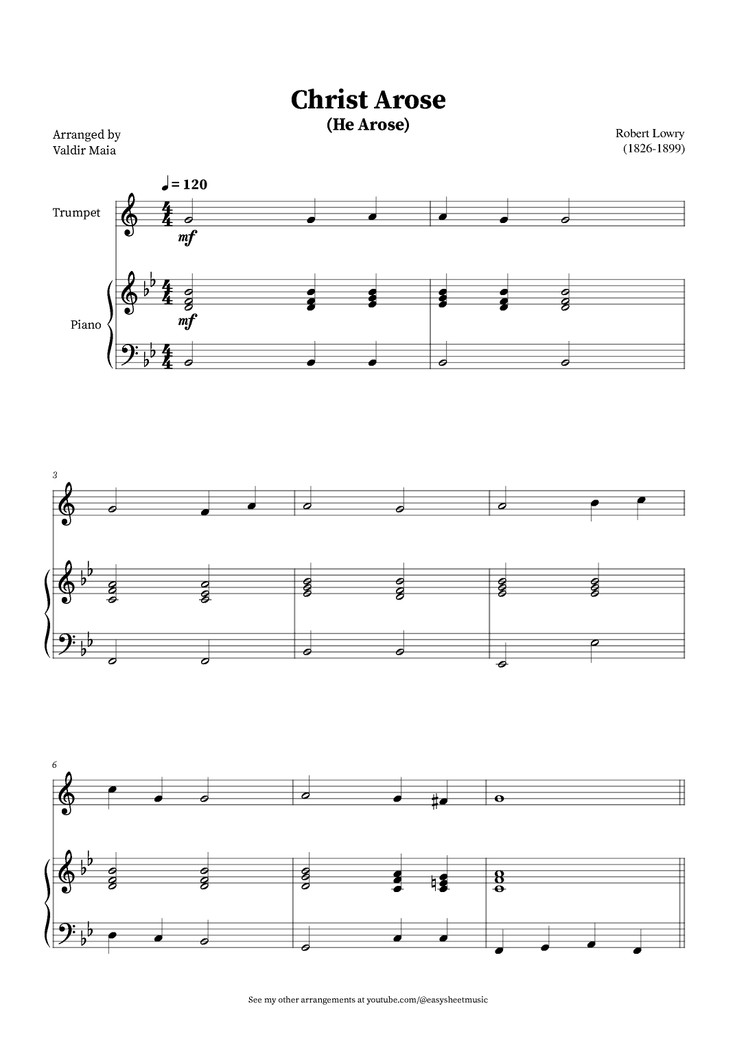 Christ Arose (He Arose) -  Trumpet and Piano (arr. Valdir Maia)