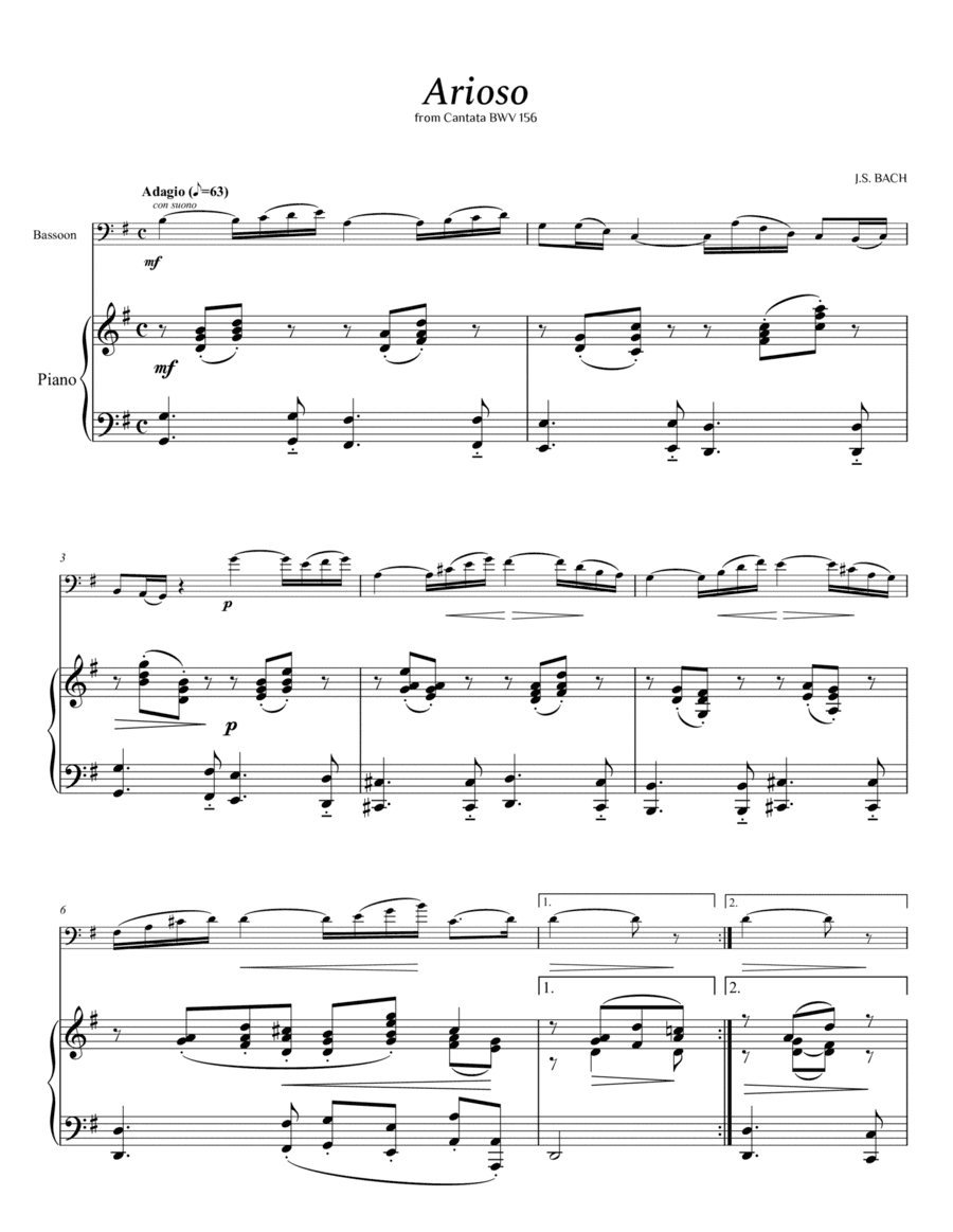 Bach - Arioso (from Cantata BWV 156) for Bassoon and Piano (arr. Cássio Silva Chaves)