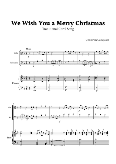 We Wish you a Merry Christmas for Viola and Cello Duet with Piano (arr. Rika K.)