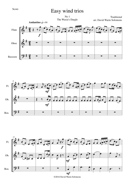 15 easy pieces for wind trio (flute, oboe, bassoon) (arr. David Warin Solomons)