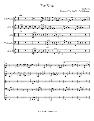 Fur Elise - violin duet with quartet extension (arr. Phyllis Hopper)