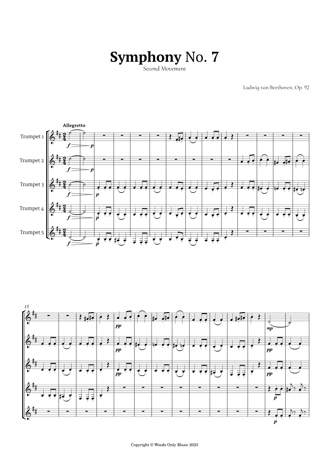 2nd Movement of Symphony No. 7 by Beethoven for Trumpet Quintet (arr. Ander)