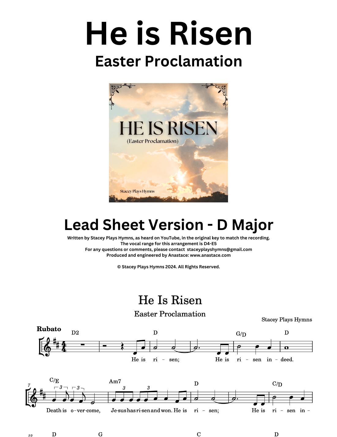 He Is Risen (Easter Proclamation) [Lead Sheet D Major]