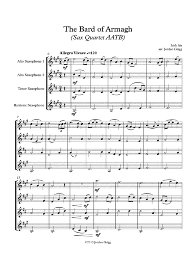 The Bard of Armagh (Sax Quartet AATB) (arr. Jordan Grigg)