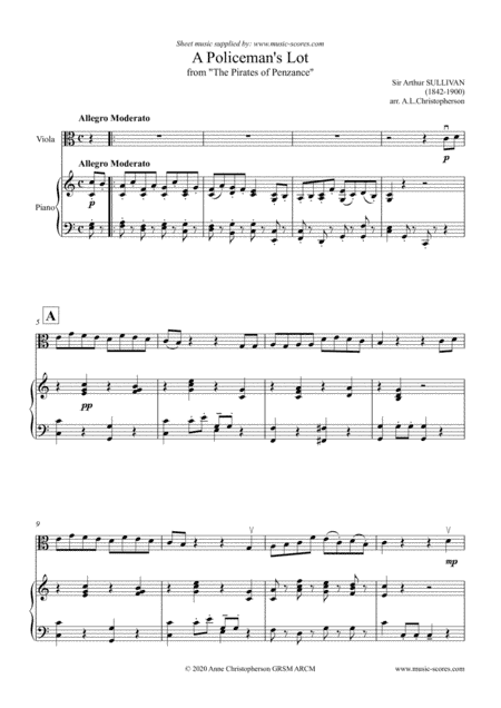 A Policemans Lot - Viola and Piano (arr. Anne Christopherson GRSM ARCM)