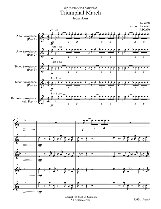 Verdi - Triumphal March (from Aida for Sax Quartet) (arr. William Giannone)