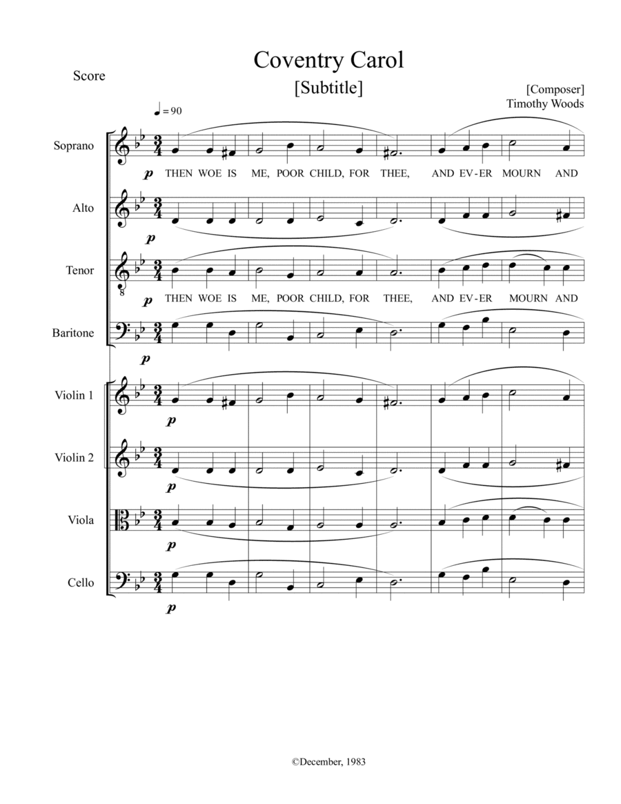 Coventry Carol, V. 4 (arr. Timothy D. Woods)