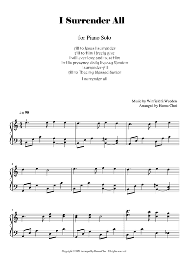 I Surrender All [Church Music/For Piano Solo] (arr. Hanna Choi)