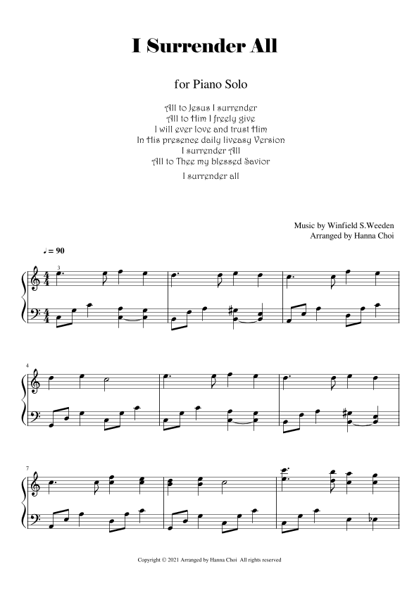 I Surrender All [Church Music/For Piano Solo] (arr. Hanna Choi)