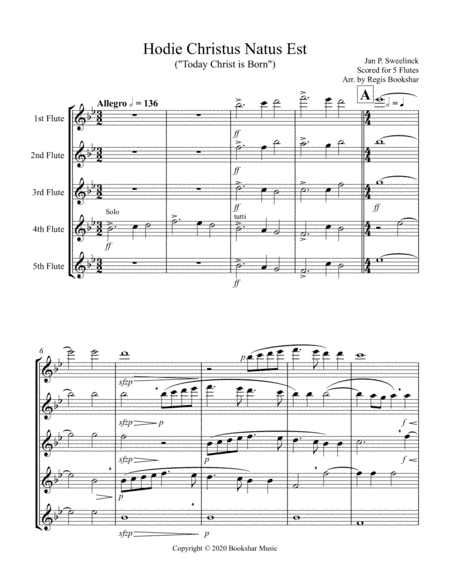 Hodie Christus Natus Est (Flute Quintet) (arr. Regis Bookshar)