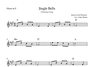 Jingle Bells (Christmas Song) for Horn in F Solo with Chords (arr. Fabio Britto)