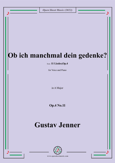 Jenner-Ob ich manchmal dein gedenke?,in A Major,Op.4 No.11 (arr. OSM Press)